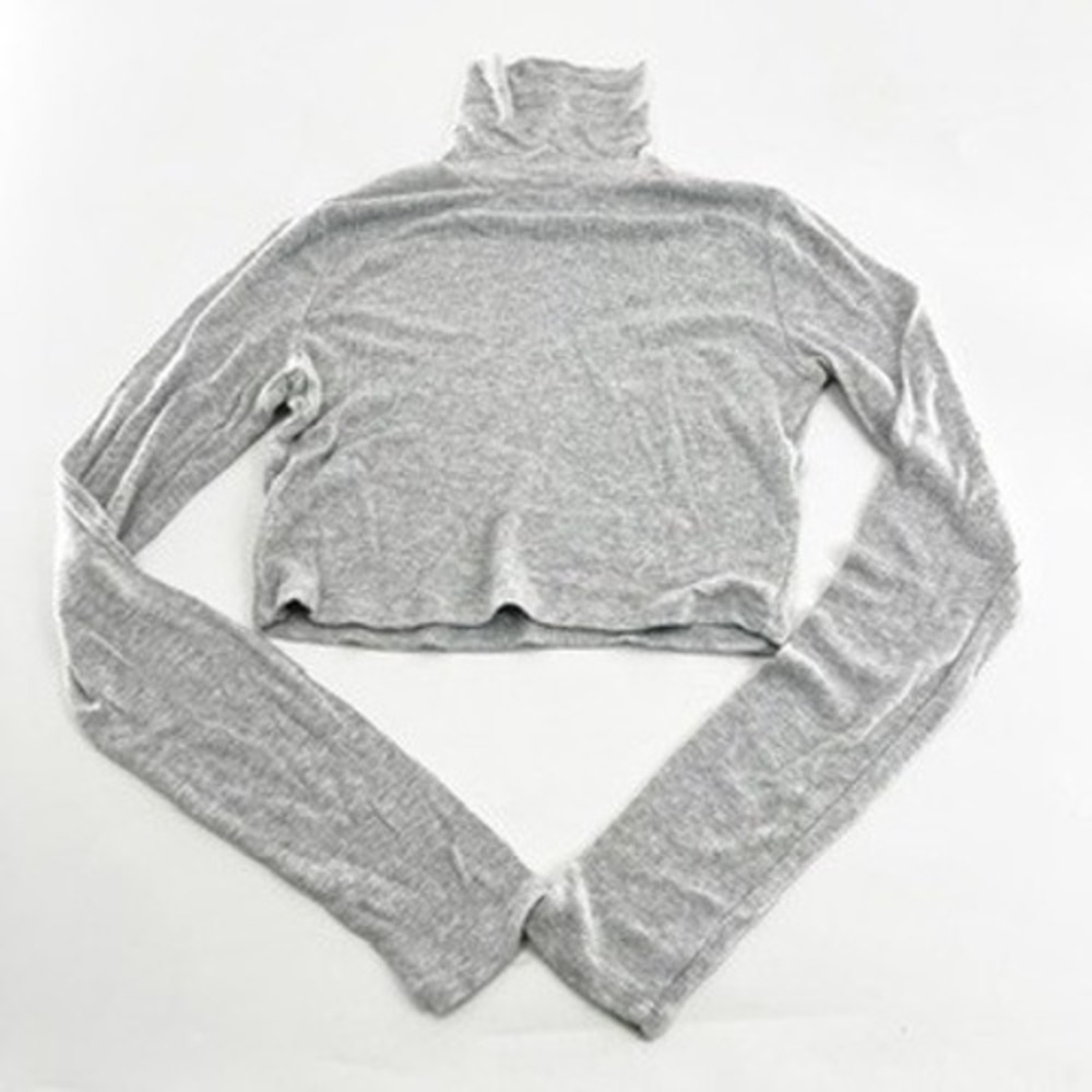 Garage Womens Heather Gray Ribbed Knit Cropped‎ Turtleneck Long Sleeve Top P/S